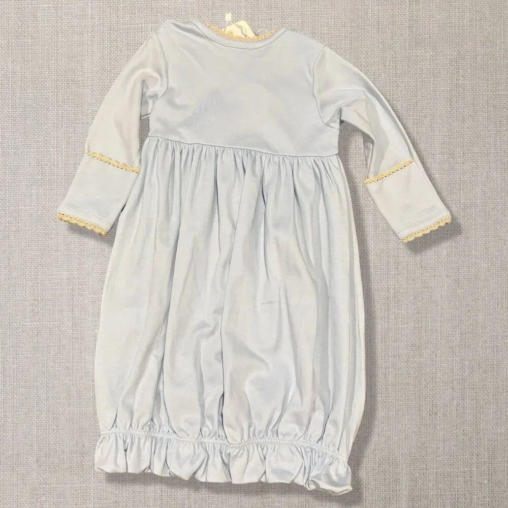 Squiggles by Charlie Blue Pima Cotton Monogram Sack Gown NB NWT Defect